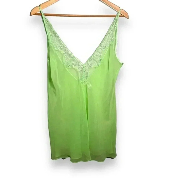 Vintage silk and satin Y2K green mesh slip with open front L - Picture 1 of 5